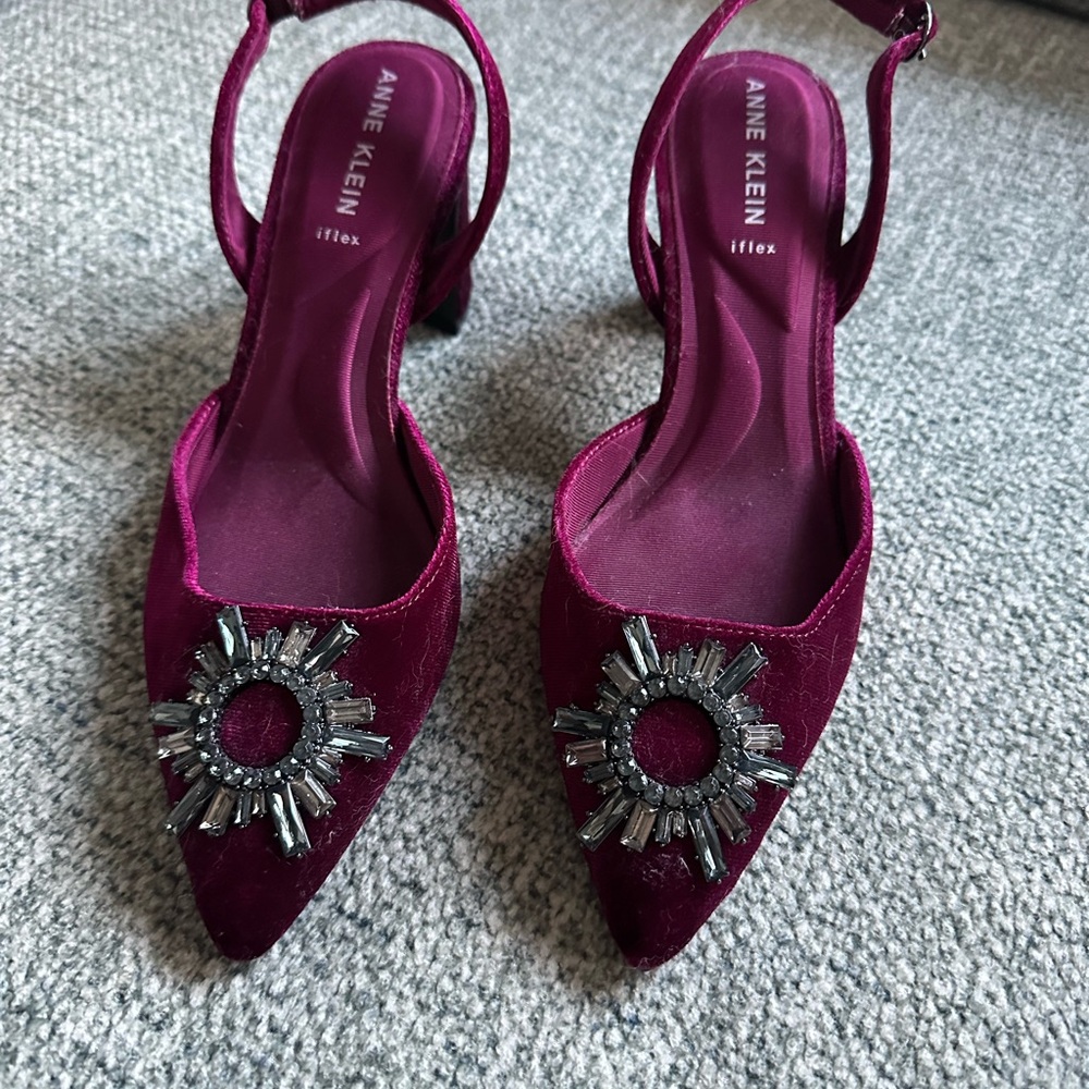 Anne Klein Velvet Burgundy Heels